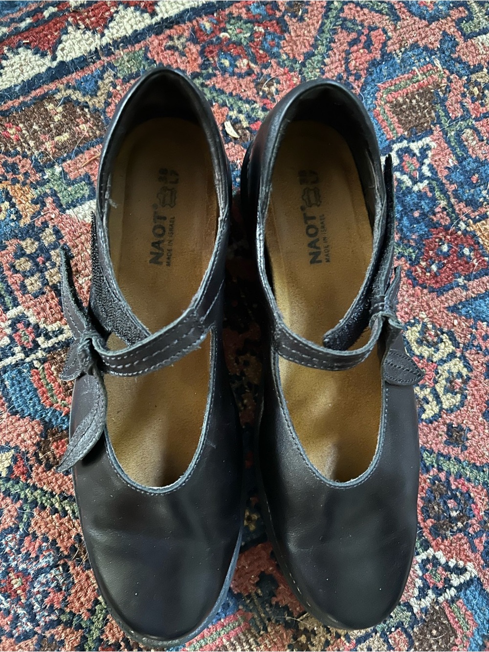 Naot Black Leather Mary Jane Flats with Adjustable Strap